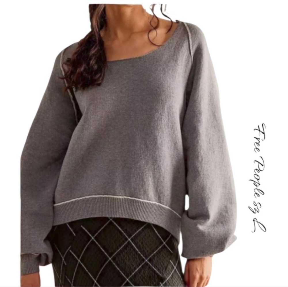 Free People We The Free Midnight Pullover Gray Sweatshirt NWT Sz L Oversized